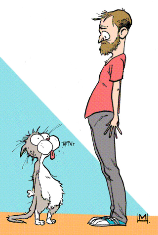 Illustration for article titled Artist drew himself and his cat in 100 different cartoonists' styles